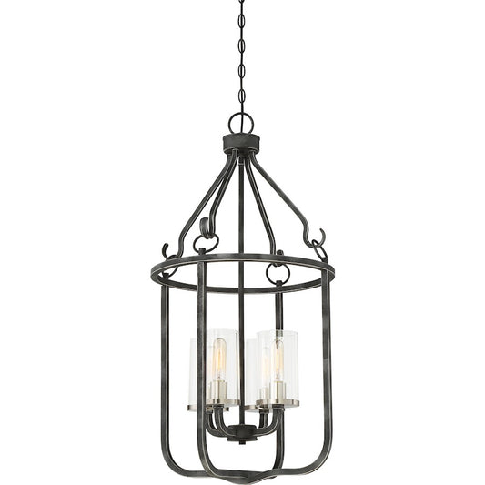 Nuvo Sherwood 4-Light Caged Pendant | Industrial Iron Black and Brushed Nickel | Kitchen Island & Dining Room | 640 Lumens, Dimmable | Model 60-6127