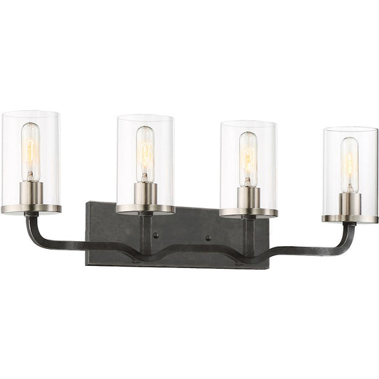 Nuvo Sherwood 32in 4-Light Vanity Light | Industrial Iron Black with Brushed Nickel | Bathroom Vanity | 32 x 10 in | Model 60-6129