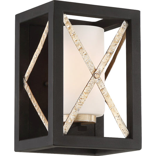 Nuvo Lighting Boxer 1-Light Wall Sconce | Industrial Matte Black and Antique Silver Metal | Hallway & Bedroom Accent Light | 7 x 10 in | Model 60-6131