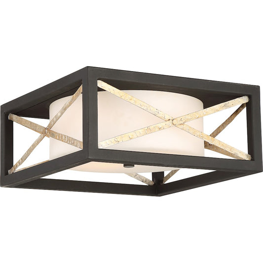 Nuvo Lighting Boxer 14in 2-Light Flush Mount | Industrial Matte Black and Antique Silver Metal | Bedroom & Hallway Ceiling Light | 14 x 14 | Model 60-6132