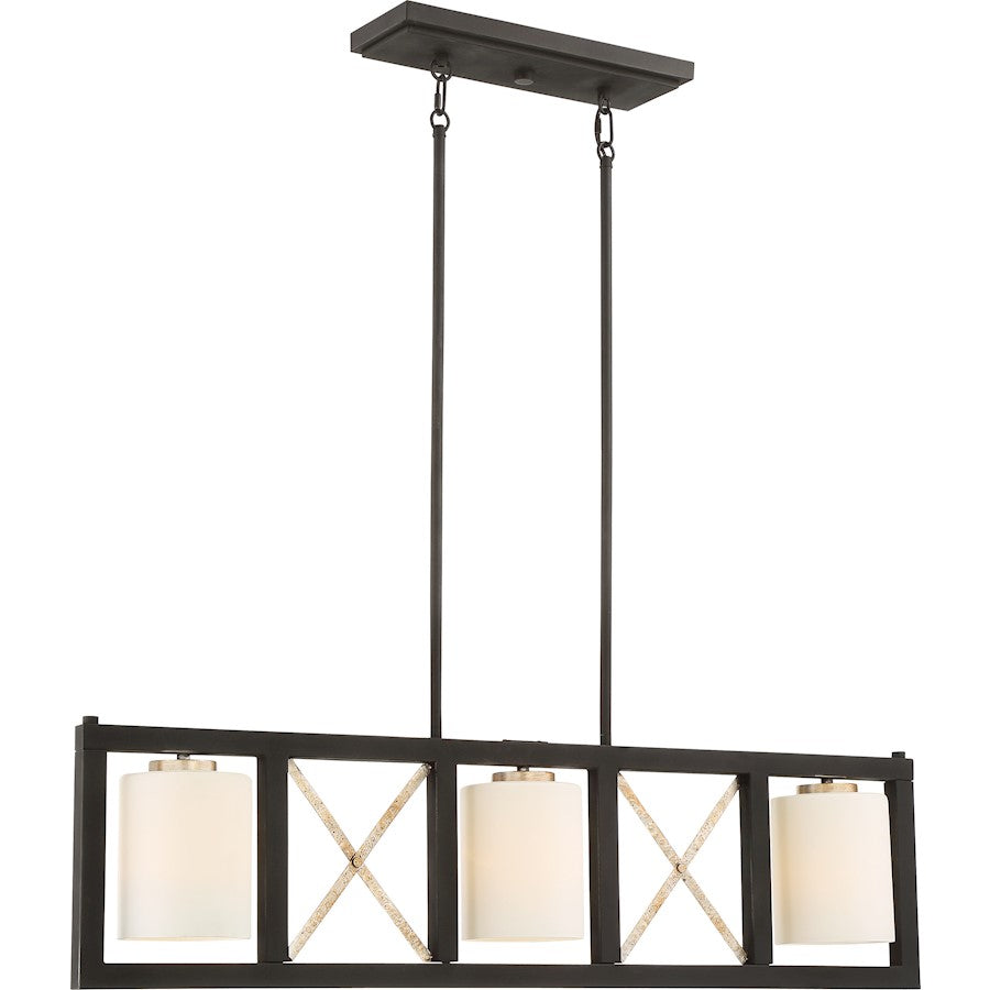 Nuvo Lighting Boxer 38in 3-Light Island Pendant | Industrial Matte Black and Antique Silver Metal | Kitchen Island & Dining Room | 38 x 5 | Model 60-6133