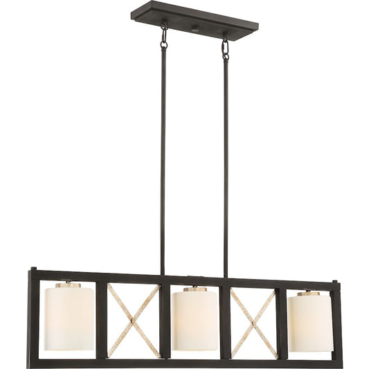 Nuvo Lighting Boxer 38in 3-Light Island Pendant | Industrial Matte Black and Antique Silver Metal | Kitchen Island & Dining Room | 38 x 5 | Model 60-6133