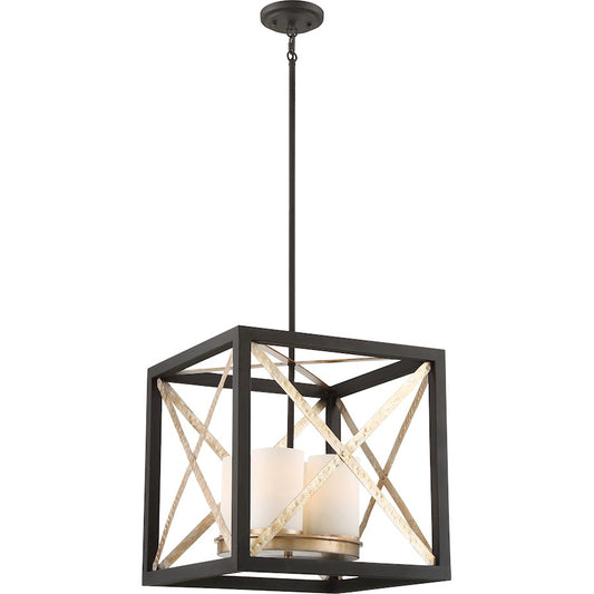 Nuvo Lighting Boxer 17in 4-Light Pendant | Industrial Matte Black and Antique Silver Metal | Kitchen Island & Dining Room | 17 x 17 x 17 in | Model 60-6134