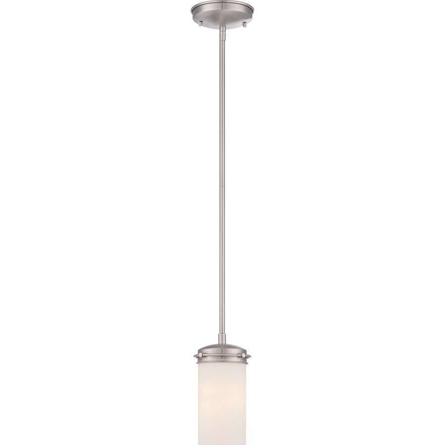 Nuvo Polaris 1-Light Mini Pendant | Contemporary Brushed Nickel and White Opal Glass | Kitchen Island & Dining Room Accent | 5.375 x 5.375 | Model 60-615