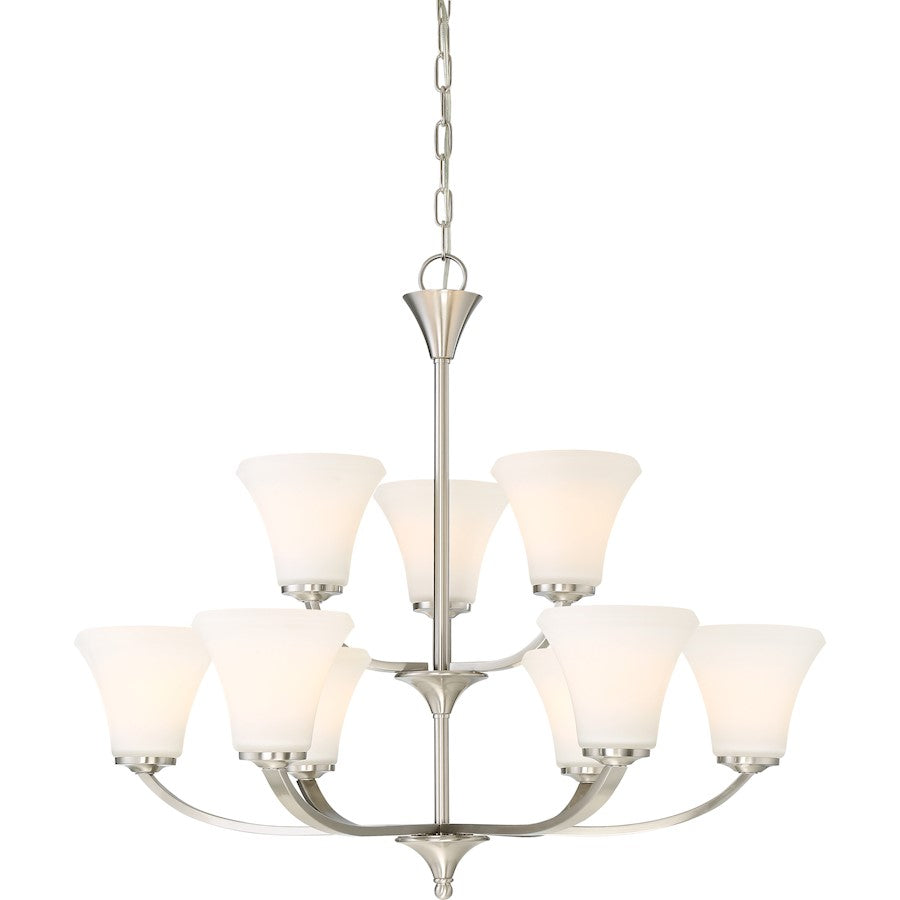 Nuvo Lighting Fawn 30in 9-Light Chandelier | Traditional Brushed Nickel | Living Room & Dining Room | 30 x 30 x 26 in | Model 60-6209