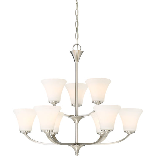 Nuvo Lighting Fawn 30in 9-Light Chandelier | Traditional Brushed Nickel | Living Room & Dining Room | 30 x 30 x 26 in | Model 60-6209