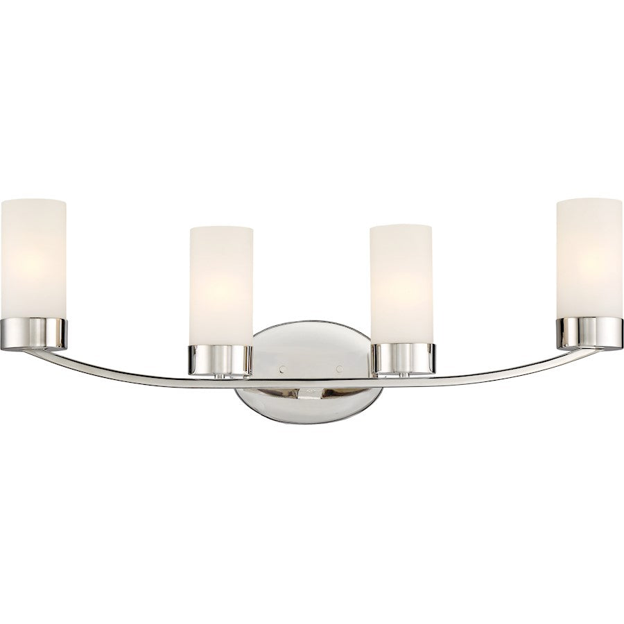 Nuvo Lighting Denver 29in 4-Light Vanity | Traditional Polished Nickel and White Glass | Bathroom Vanity | 29 x 10 in | Model 60-6224