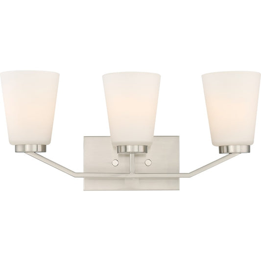 Nuvo Lighting Nome 21in 3-Light Vanity Light | Modern Brushed Nickel and White Glass | Bathroom Vanity | 21 x 9.25 x 6.5 in | Model 60-6243