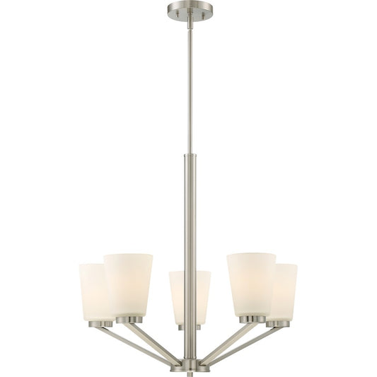 Nuvo Lighting Nome 24in 5-Light Chandelier | Transitional Brushed Nickel | Dining Room & Living Room | 24 x 24 x 23 in | Model 60-6246