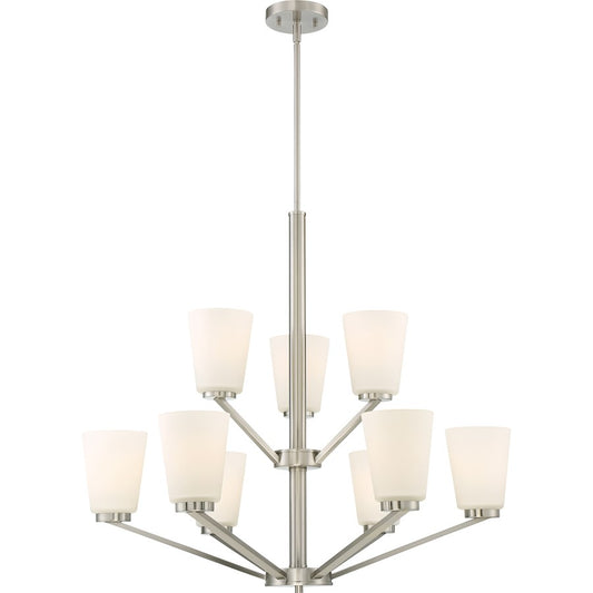 Nuvo Lighting Nome 28.5in 9-Light Chandelier | Transitional Brushed Nickel | Dining Room & Foyer | 28.5 in H | Model 60-6249