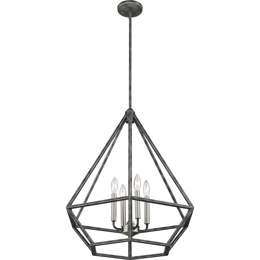 Nuvo Lighting Orin 24in 4-Light Pendant | Industrial Iron Black and Brushed Nickel | Kitchen Island & Dining Room | 24 x 24 x 26.75 in | Model 60-6261