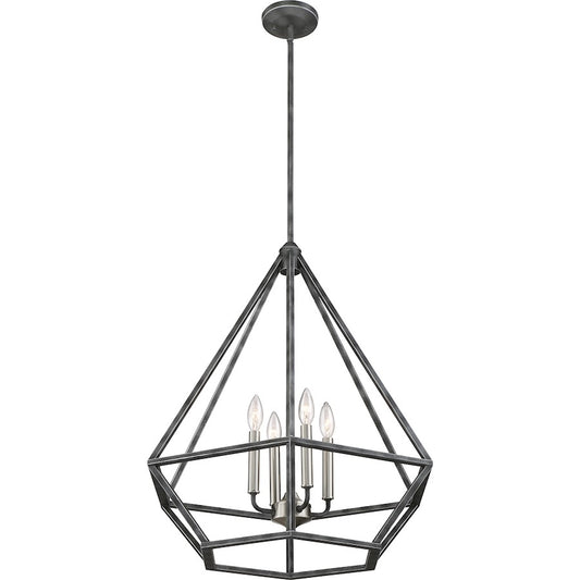 Nuvo Lighting Orin 24in 4-Light Pendant | Industrial Iron Black and Brushed Nickel | Kitchen Island & Dining Room | 24 x 24 x 26.75 in | Model 60-6261