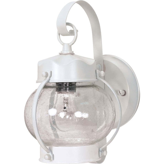 Nuvo 60-630 11in 1-Light Outdoor Wall Lantern | Traditional White and Clear Seed Glass | Covered Patio & Entryway | 6 x 6 x 10.625 in | Model 60-630