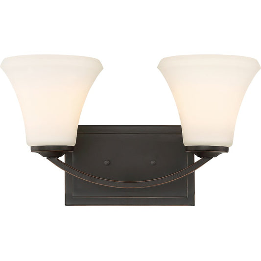 Nuvo Lighting Fawn 15in 2-Light Vanity | Traditional Mahogany Bronze and Beige Glass | Bathroom Vanity | 15 x 8.75 in | Model 60-6302