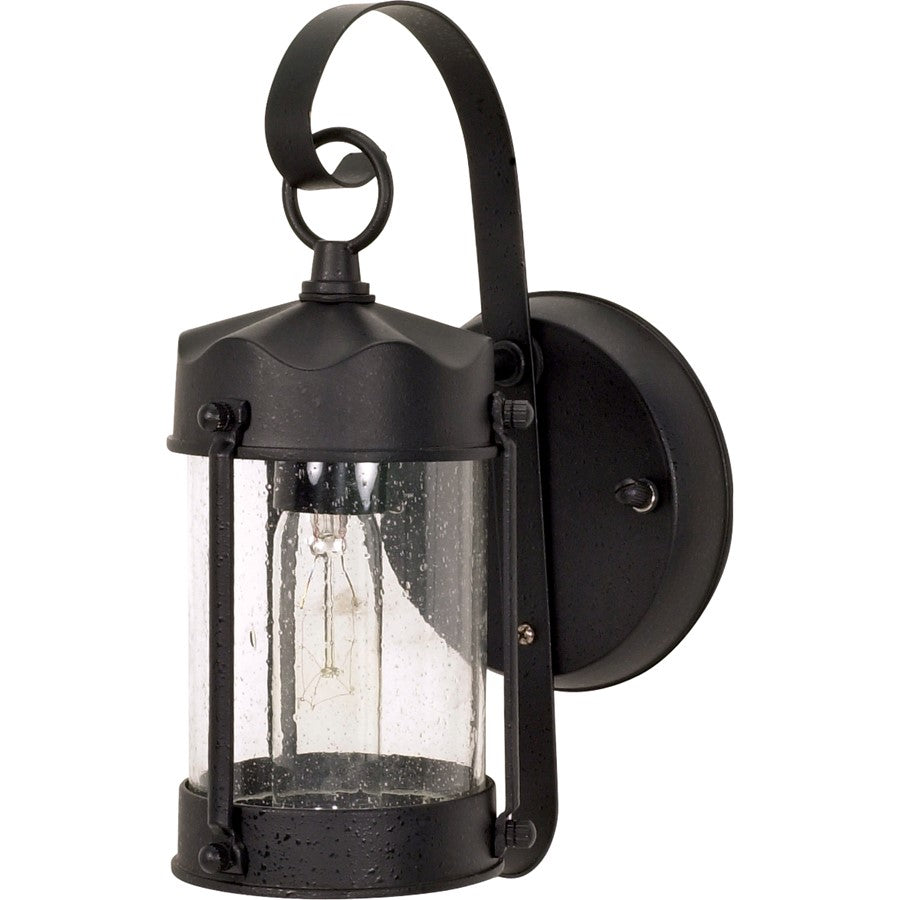 Nuvo Piper 11in 1-Light Outdoor Wall Lantern | Traditional Textured Black and Clear Seed Glass | Covered Patio & Entryway | 5 x 10.625 x 6 | Model 60-635