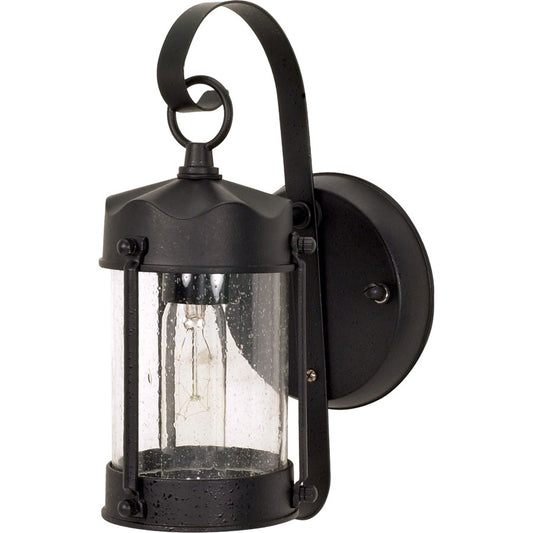 Nuvo Piper 11in 1-Light Outdoor Wall Lantern | Traditional Textured Black and Clear Seed Glass | Covered Patio & Entryway | 5 x 10.625 x 6 | Model 60-635