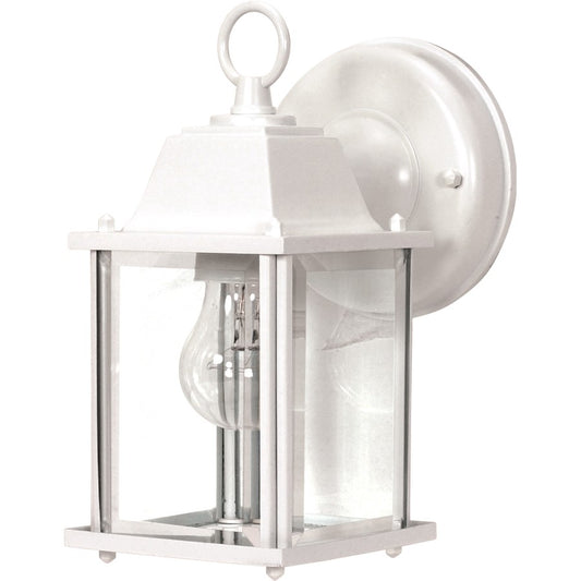 Nuvo 60-636 1-Light 9in Outdoor Wall Lantern | Traditional White and Clear Beveled Glass | Entryway & Covered Patio | 4.375 x 8.625 x 3 in | Model 60-636