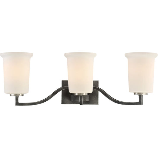 Nuvo Lighting Chester 24in 3-Light Vanity | Traditional Iron Black and White Glass | Bathroom Vanity | 24 x 7.75 in | Model 60-6373