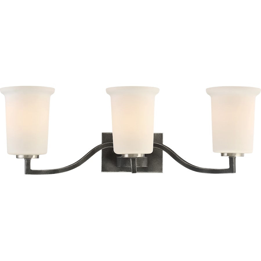Nuvo Lighting Chester 24in 3-Light Vanity | Traditional Iron Black and White Glass | Bathroom Vanity | 24 x 7.75 in | Model 60-6373