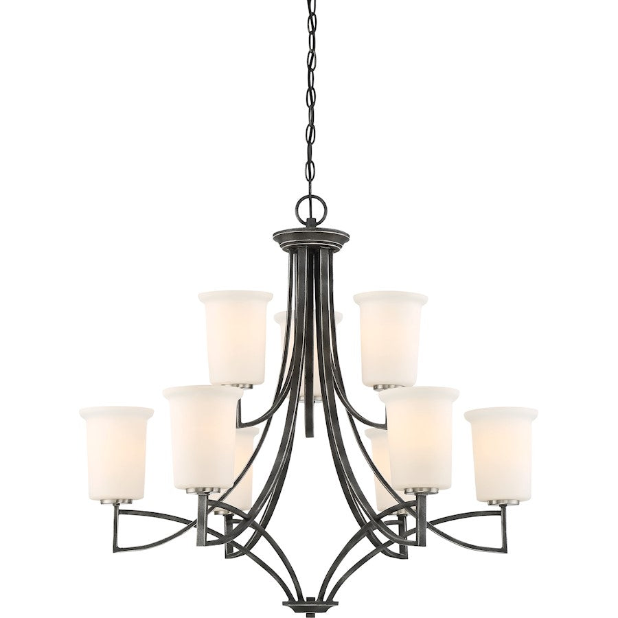 Nuvo Lighting Chester 32in 9-Light Chandelier | Traditional Iron Black | Kitchen & Dining Room | 32 x 32 x 29.5 in | Model 60-6379