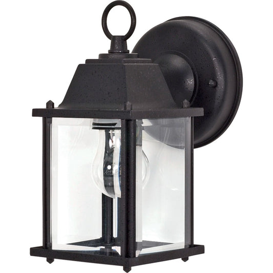Nuvo Cube 9in 1-Light Outdoor Wall Lantern | Industrial Textured Black and Clear Beveled Glass | Covered Patio & Entryway | 4.375 x 8.625 x | Model 60-638