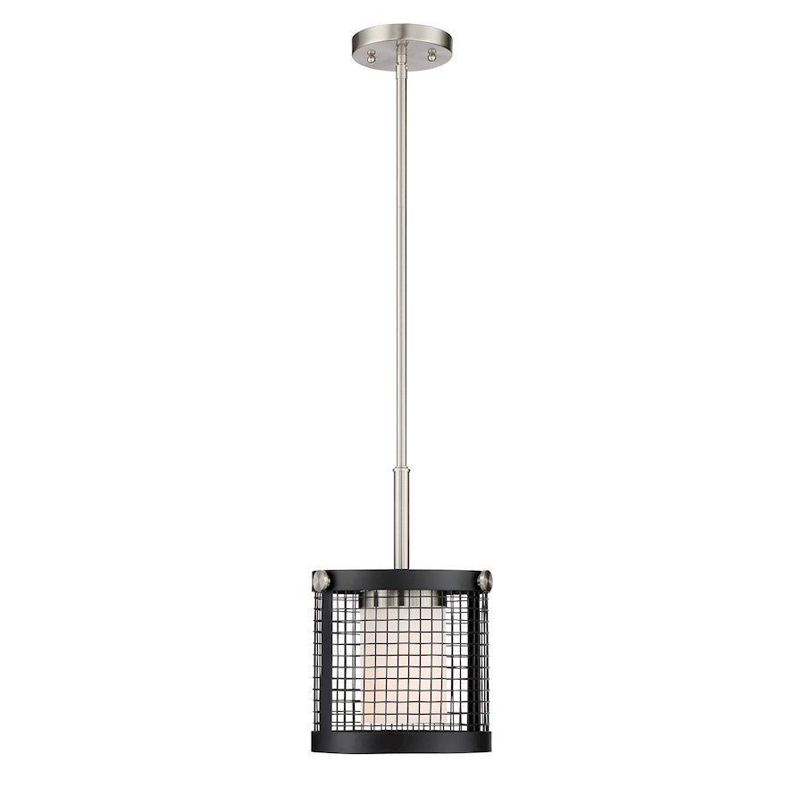 Nuvo Lighting Pratt 8in 1-Light Mini Pendant | Contemporary Black and Brushed Nickel with White Glass | Kitchen Island & Dining Room | 8 x | Model 60-6451
