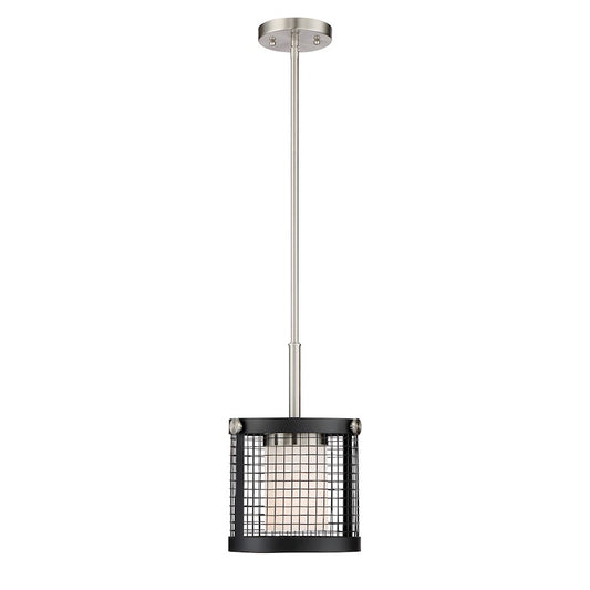 Nuvo Lighting Pratt 8in 1-Light Mini Pendant | Contemporary Black and Brushed Nickel with White Glass | Kitchen Island & Dining Room | 8 x | Model 60-6451