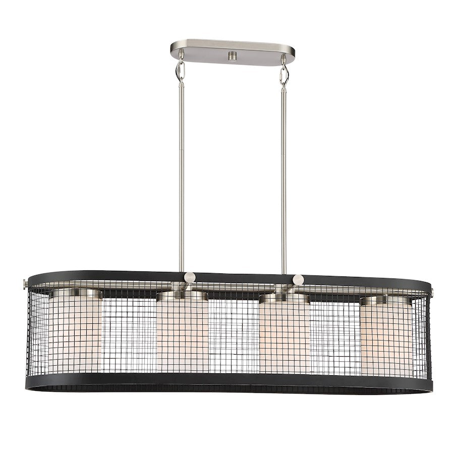 Nuvo Lighting Pratt 39in 4-Light Island Pendant | Contemporary Black and Brushed Nickel with White Glass | Kitchen Island & Dining Room | Model 60-6455
