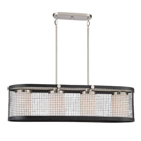 Nuvo Lighting Pratt 39in 4-Light Island Pendant | Contemporary Black and Brushed Nickel with White Glass | Kitchen Island & Dining Room | Model 60-6455
