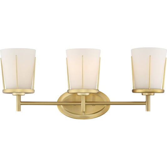 Nuvo Lighting Serene 22in 3-Light Wall Sconce | Contemporary Natural Brass and Satin White Glass | Living Room & Hallway Accent | 9 x 22 x | Model 60-6533