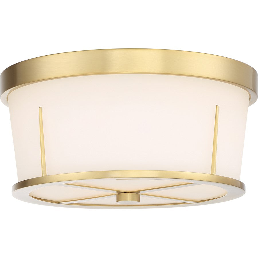 Nuvo Lighting Serene 13in 2-Light Flush Mount | Contemporary Satin White Glass and Natural Brass | Bedroom & Hallway | 6 x 13 x 6 in | Model 60-6537