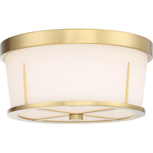 Nuvo Lighting Serene 13in 2-Light Flush Mount | Contemporary Satin White Glass and Natural Brass | Bedroom & Hallway | 6 x 13 x 6 in | Model 60-6537