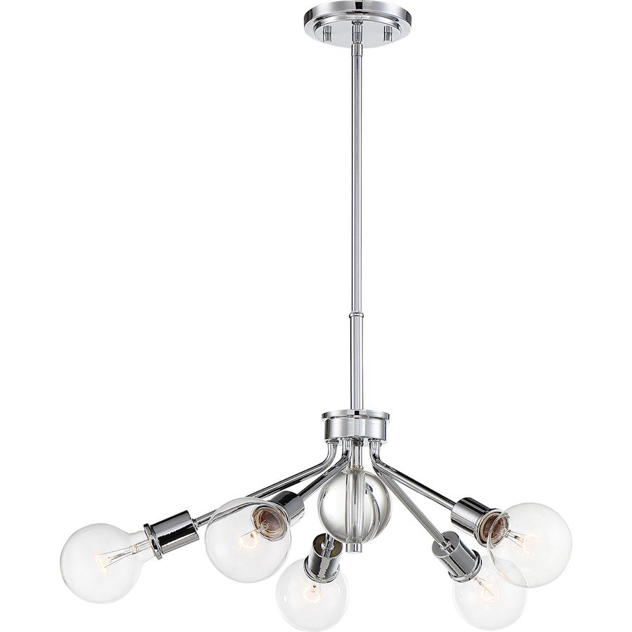 5 Light Pendant, Crystal Accent Polished Nickel