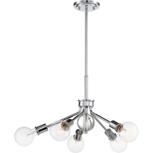 5 Light Pendant, Crystal Accent Polished Nickel