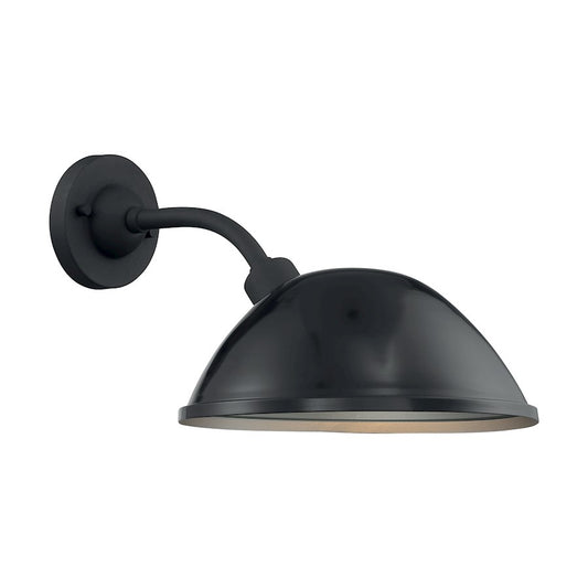 Nuvo South Street 12in 1-Light Wall Sconce | Farmhouse Gloss Black and Silver Metal | Outdoor & Bathroom Wall Light | 12 x 10.88 in | Model 60-6904