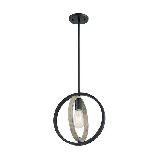 1 Light Mini Pendant, Black/Wood