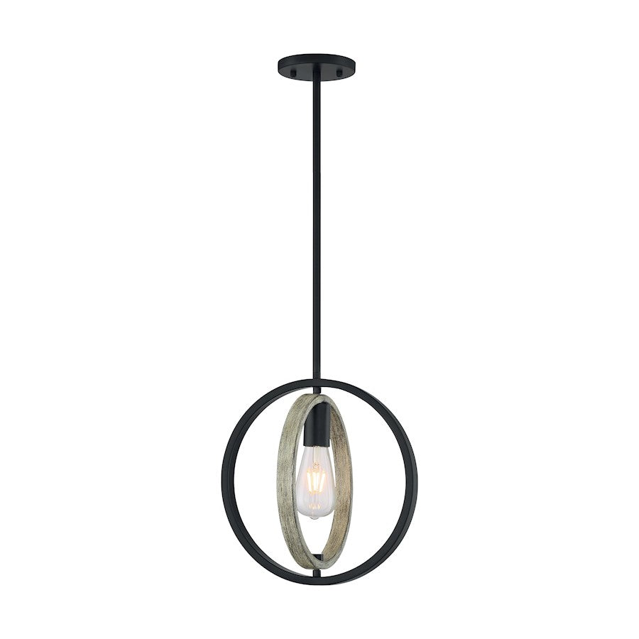 1 Light Mini Pendant, Black/Wood