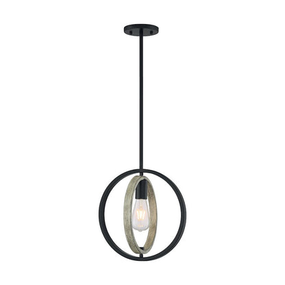 1 Light Mini Pendant, Black/Wood