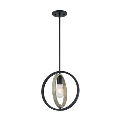 1 Light Mini Pendant, Black/Wood