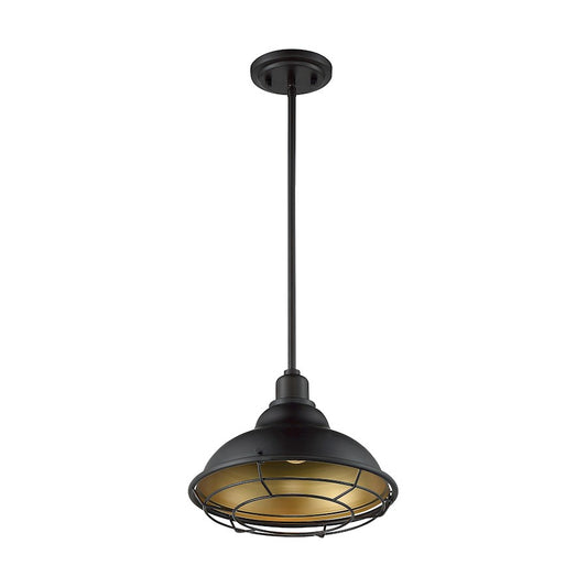 Nuvo Newbridge 12in 1-Light Pendant | Farmhouse Dark Bronze and Gold Finish | Kitchen Island & Dining Room | 12 x 12 x 8.75 in | Model 60-7014