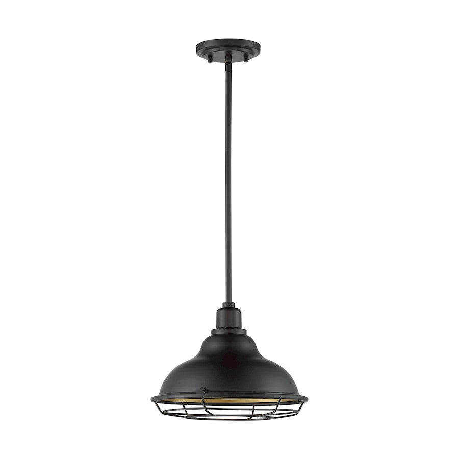 Nuvo Lighting Newbridge 12in 1-Light Pendant | Farmhouse Dark Bronze and Gold Finish | Kitchen Island & Dining Room | 12 x 12 x 8.75 in | Model 60-7014