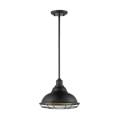 Nuvo Lighting Newbridge 12in 1-Light Pendant | Farmhouse Dark Bronze and Gold Finish | Kitchen Island & Dining Room | 12 x 12 x 8.75 in | Model 60-7014