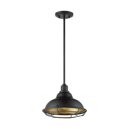 Nuvo Lighting Newbridge 12in 1-Light Pendant | Farmhouse Dark Bronze and Gold Finish | Kitchen Island & Dining Room | 12 x 12 x 8.75 in | Model 60-7014