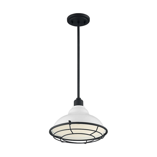 Nuvo Lighting Newbridge 12in 1-Light Pendant | Farmhouse Gloss White and Black Accents | Kitchen Island & Dining Room | 12 x 12 x 8.75 in | Model 60-7024