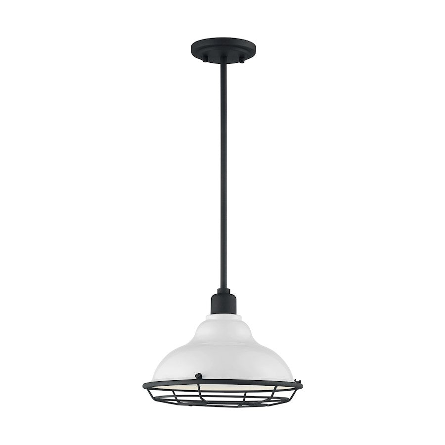 Nuvo Lighting Newbridge 12in 1-Light Pendant | Farmhouse Gloss White and Black Accents | Kitchen Island & Dining Room | 12 x 12 x 8.75 in | Model 60-7024