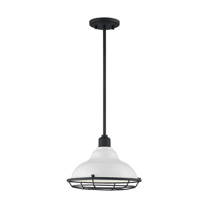 Nuvo Lighting Newbridge 12in 1-Light Pendant | Farmhouse Gloss White and Black Accents | Kitchen Island & Dining Room | 12 x 12 x 8.75 in | Model 60-7024