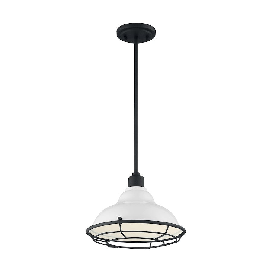 Nuvo Lighting Newbridge 12in 1-Light Pendant | Farmhouse Gloss White and Black Accents | Kitchen Island & Dining Room | 12 x 12 x 8.75 in | Model 60-7024