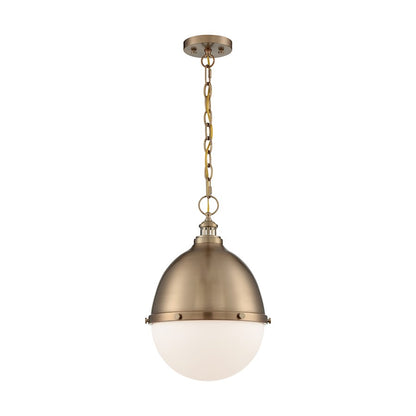 Nuvo Lighting Ronan 13in 1-Light Pendant | Vintage Burnished Brass and Etched Opal Glass | Kitchen Island & Dining Room | 12.63 x 12.63 x | Model 60-7039