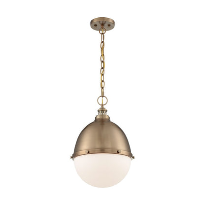 Nuvo Lighting Ronan 13in 1-Light Pendant | Vintage Burnished Brass and Etched Opal Glass | Kitchen Island & Dining Room | 12.63 x 12.63 x | Model 60-7039