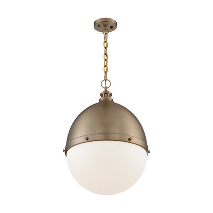 Nuvo Lighting Ronan 18in 1-Light Pendant | Vintage Burnished Brass and Etched Opal Glass | Kitchen Island & Dining Room | 17.5 x 17.5 x | Model 60-7049